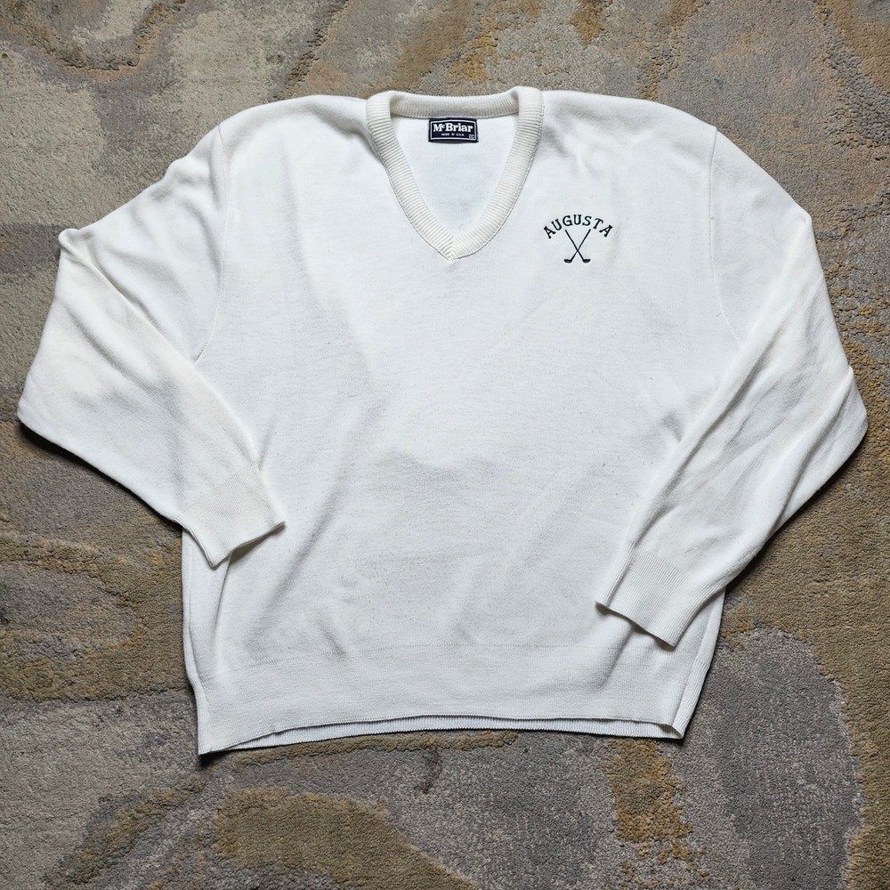 McBriar Augusta Golf Club V-Neck Sweater Mens XL Extra Large White Pullover